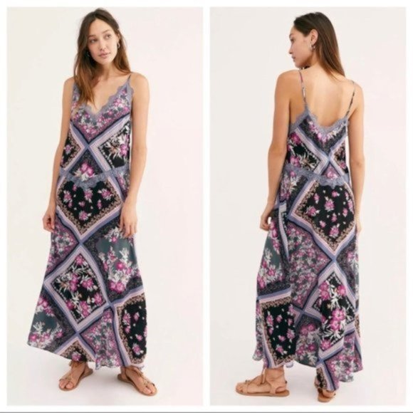 Free People Stevie Print Maxi Slip Dress Size Small - Picture 2 of 11